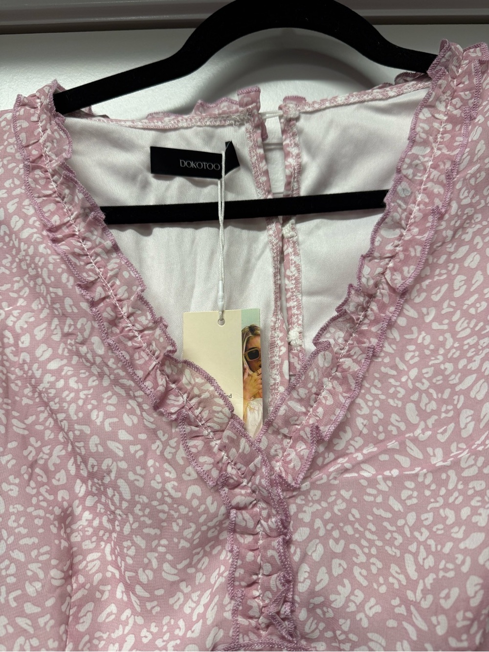 NWT DOKOTOO Pink Ruffle Tiered Mini Dress | Boho Floral | Size L - Picture 3 of 11